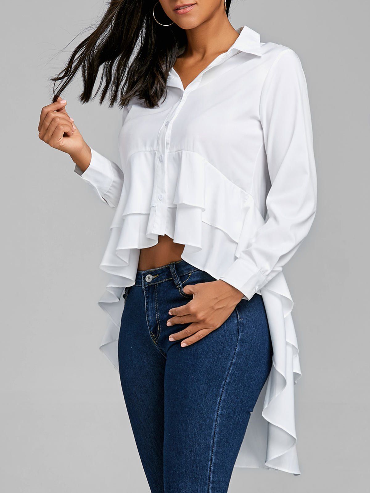

High Low Peplum Blouse, White