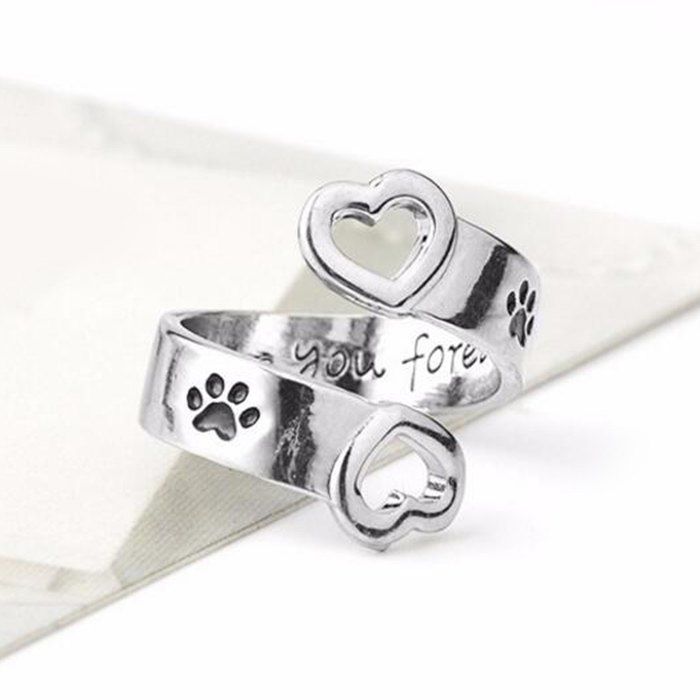 

Valentine's Day Love Heart Footprint Cuff Ring, Silver