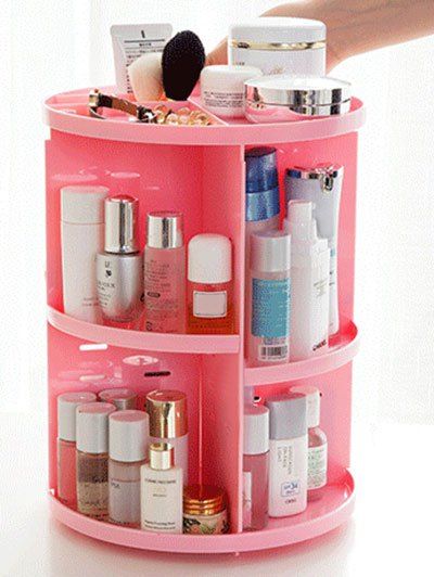 

360 Degree Rotating Round Cosmetic Storage Holder, Pink