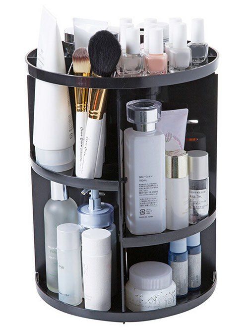 

360 Degree Rotating Round Cosmetic Storage Holder, Black