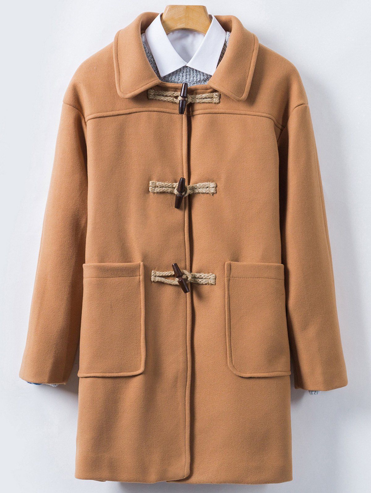 

Longline Horn Button Woolen Coat, Camel