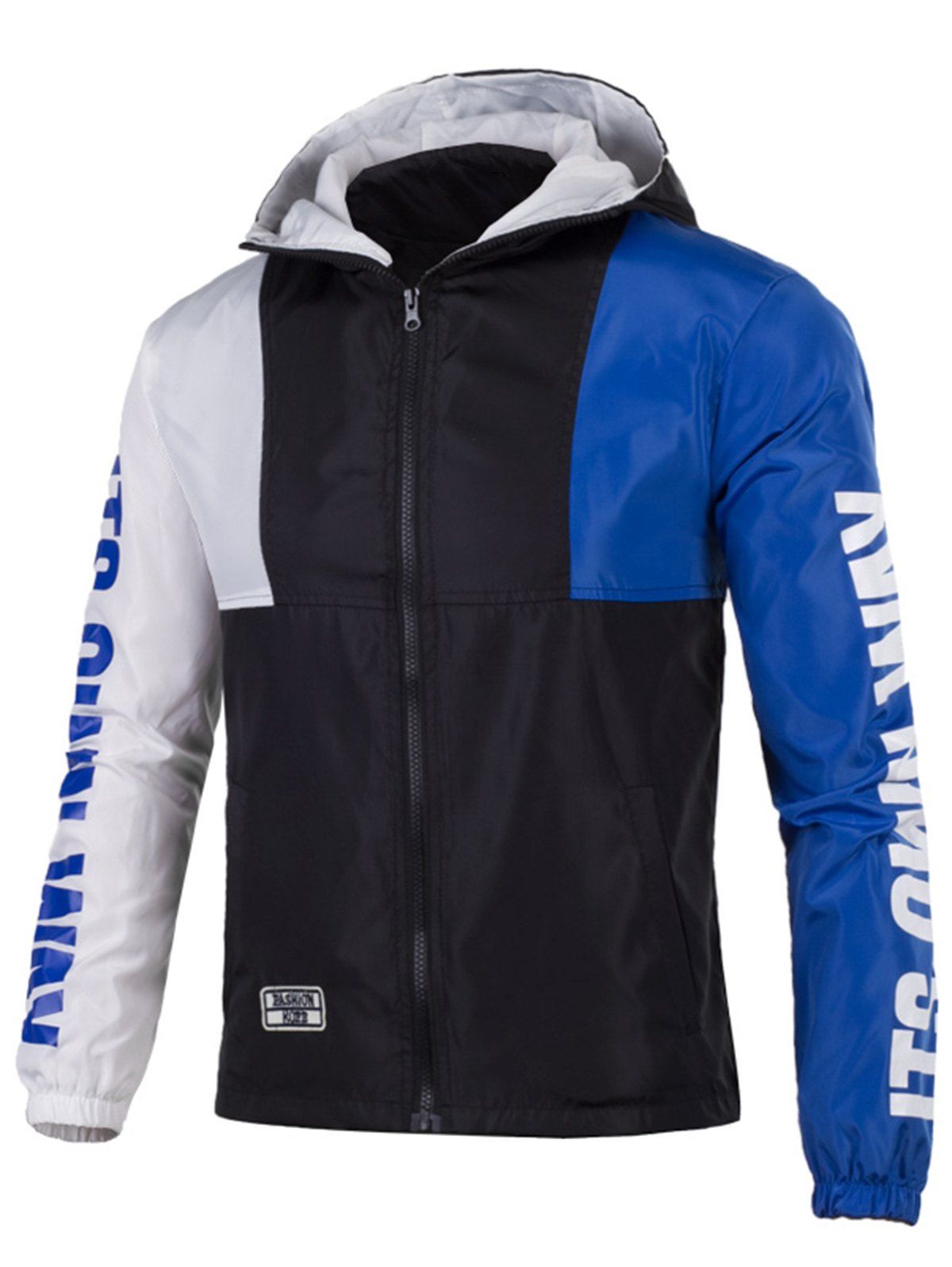 

Graphic Color Block Zip Up Lightweight Jacket, Blue