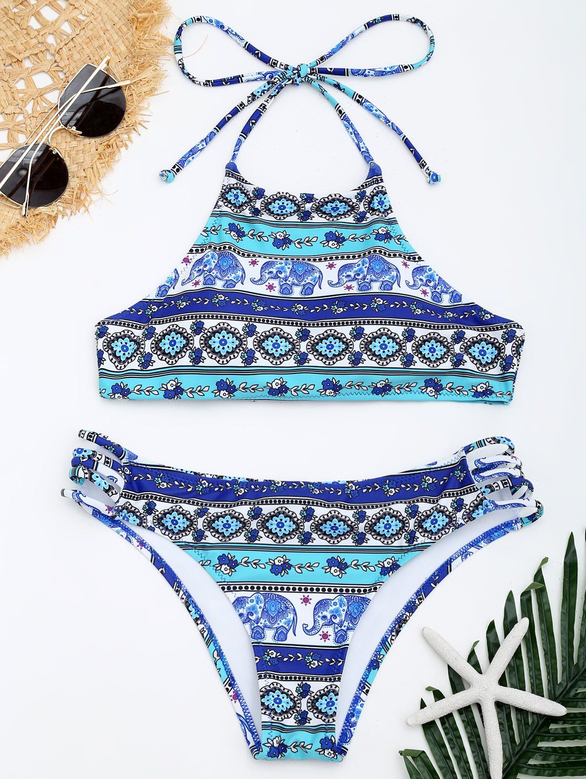 

Low Waist Boho Tribal Print Bikini Set, Colormix