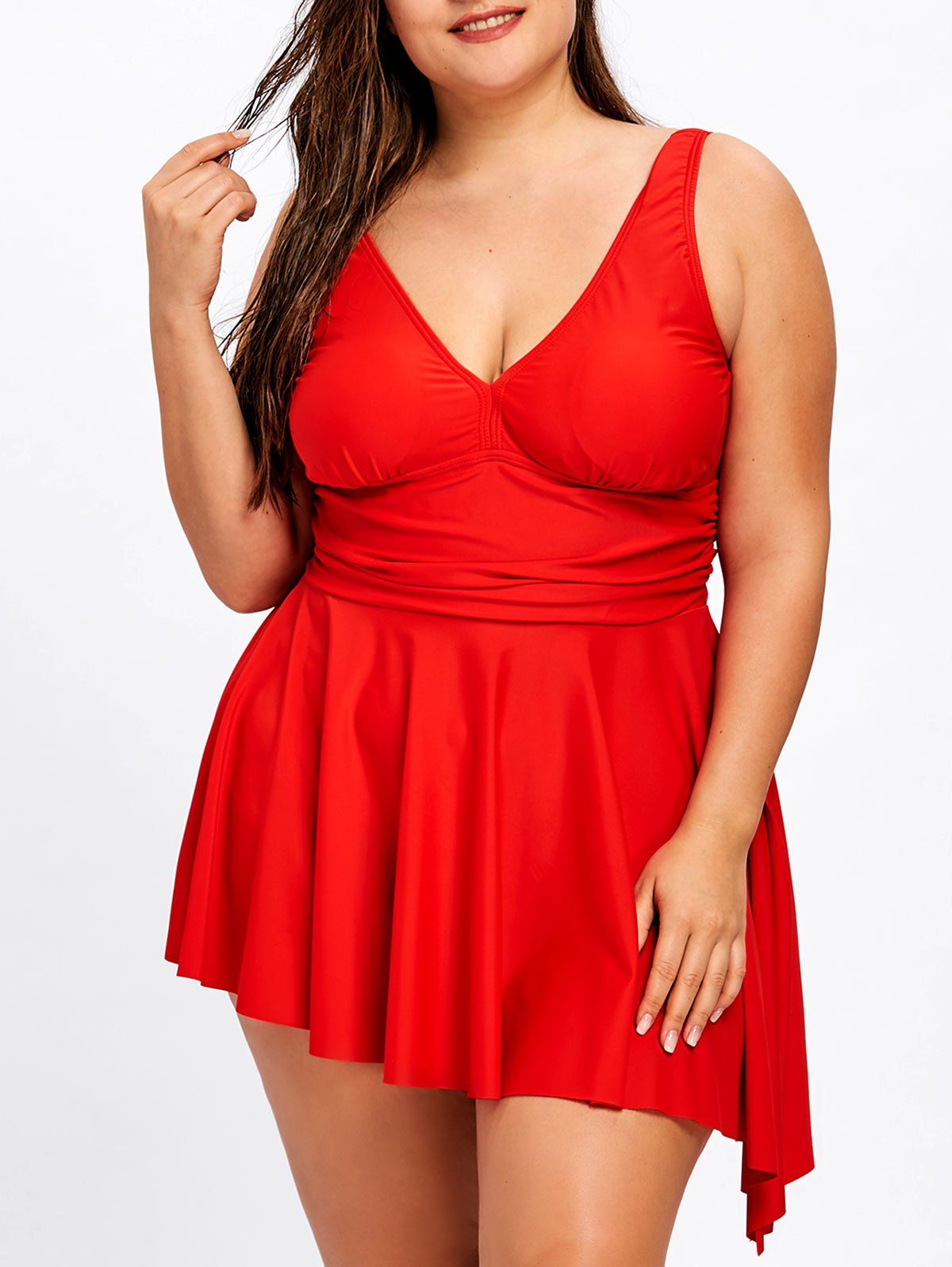 

High Waisted Plus Size Skirted Tankini, Red