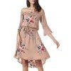 Robe Mi-longue en Mousseline de Soie à Fleurs à épaules Dénudées - Abricot XL