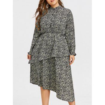 

Plus Size Floral Tiered Ruffles Asymmetric Dress