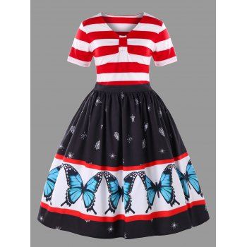 

Plus Size Butterfly Print Ball Gown Dress, Red/white