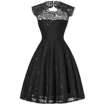 

Lace Open Back Flare Cocktail Dress, Black