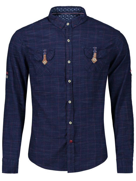 Chemise à carreaux avec poignets à rabat et boutons - Bleu et Rouge XL