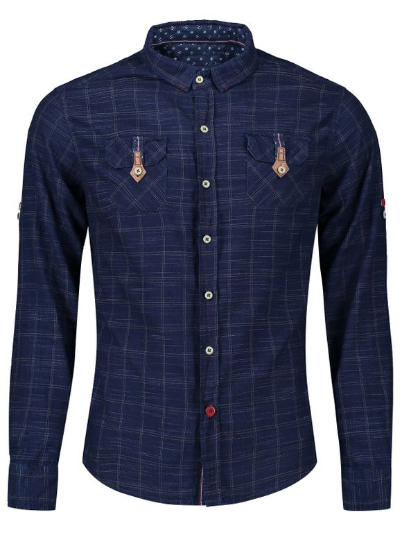 Chemise à carreaux avec poignets à rabat et boutons - Bleu et Jaune 2XL