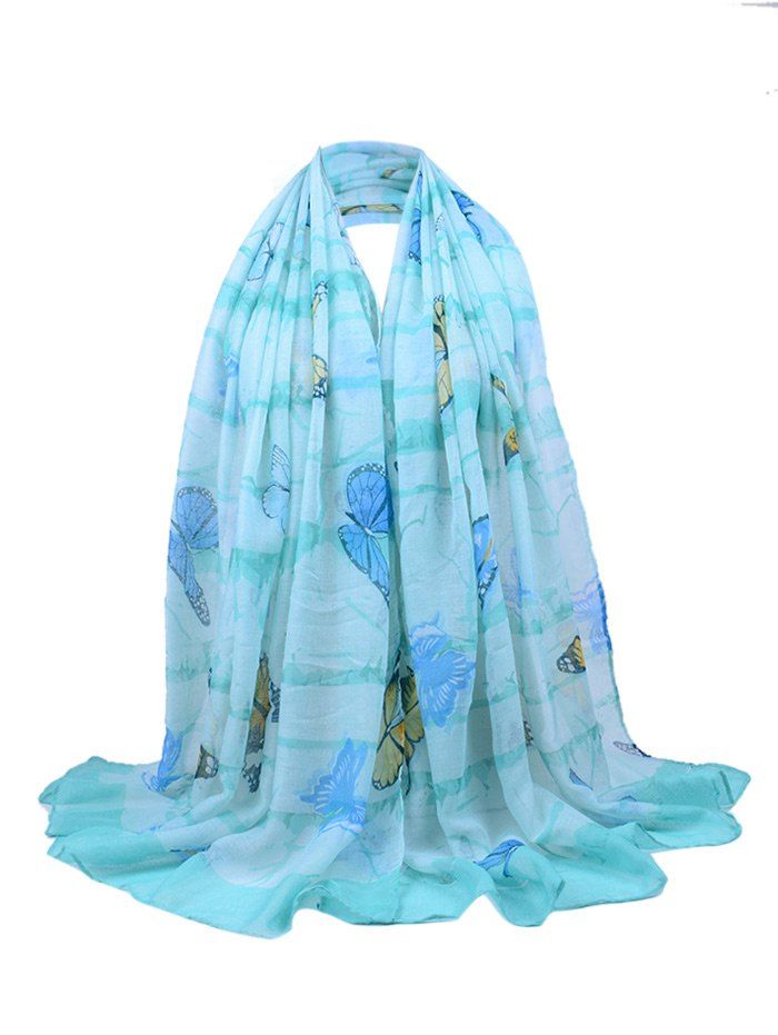 

Soft Flying Butterfly Printed Voile Scarf, Green