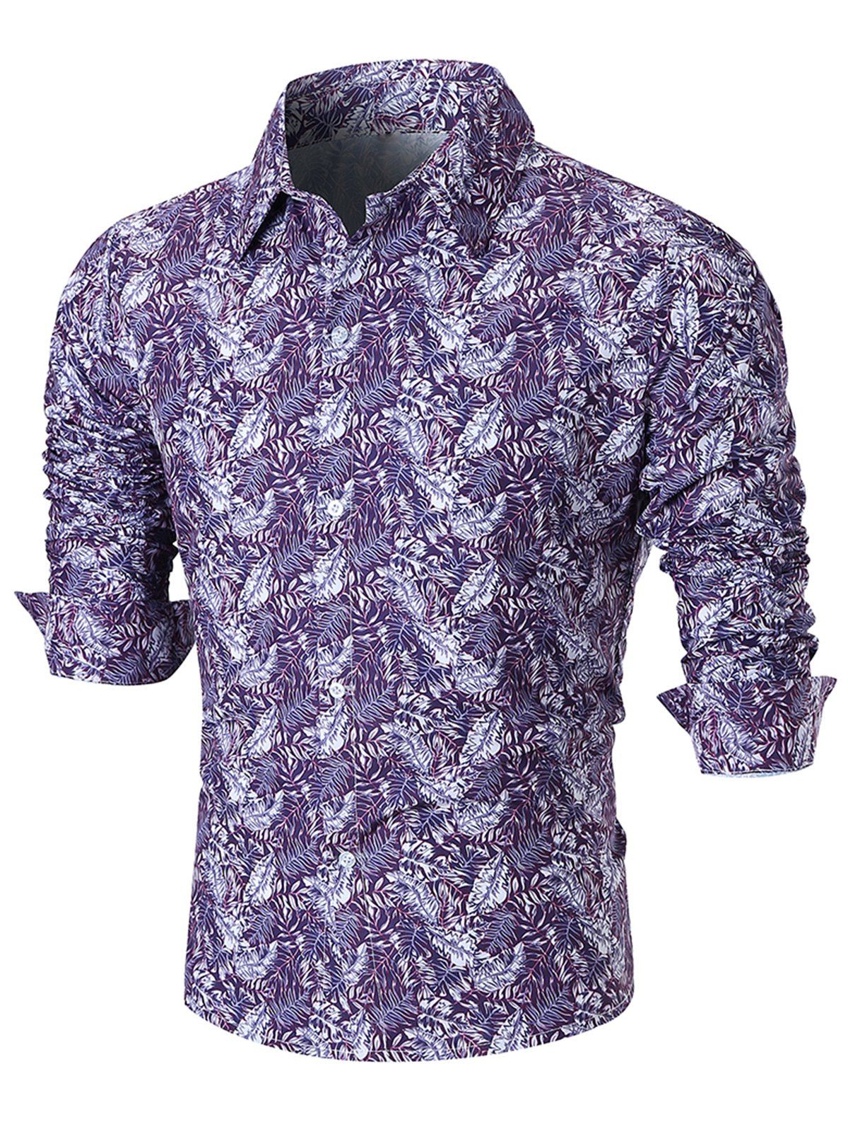 

Leaves Print Button Up Casual Shirt, Colormix