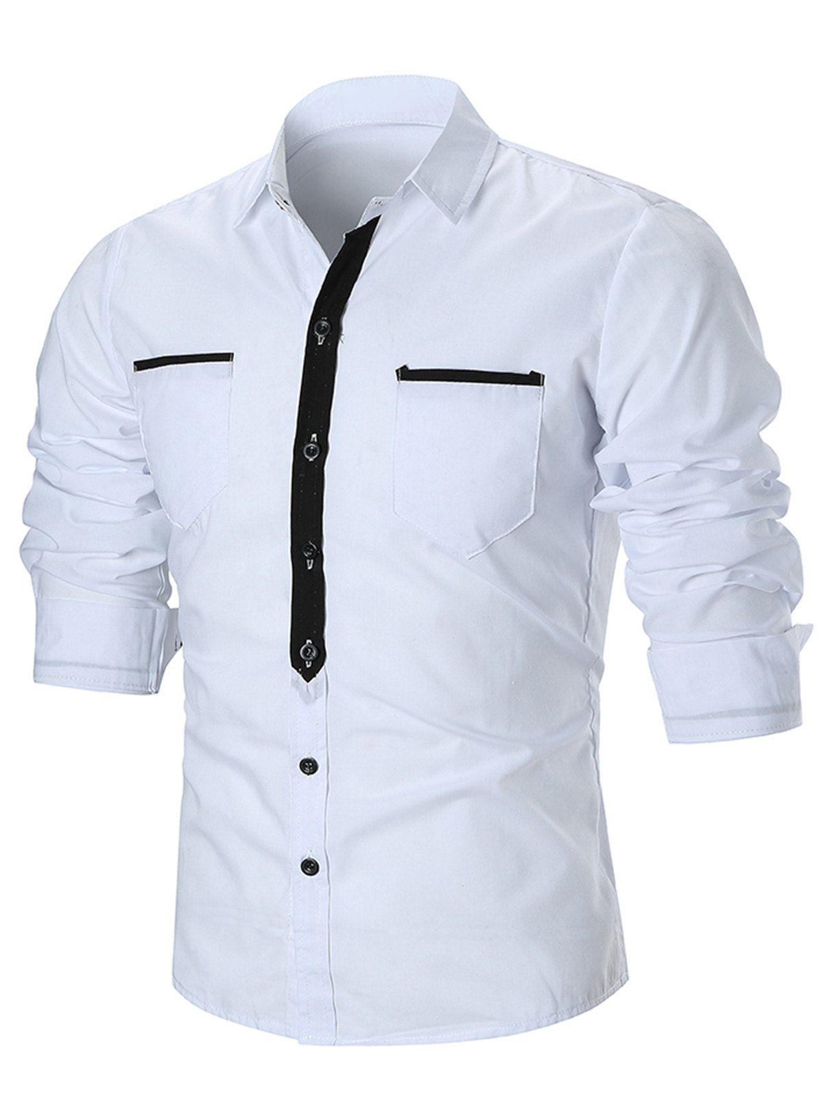 

Chest Pocket Turn-down Collar Casual Pocket, White