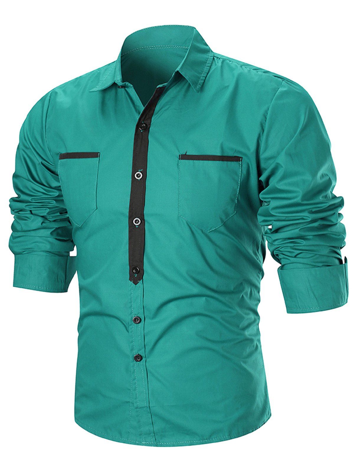 

Chest Pocket Turn-down Collar Casual Pocket, Green