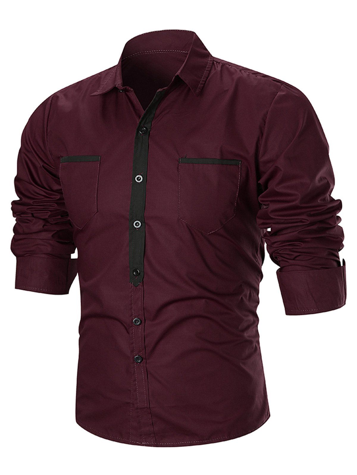 

Chest Pocket Turn-down Collar Casual Pocket, Red