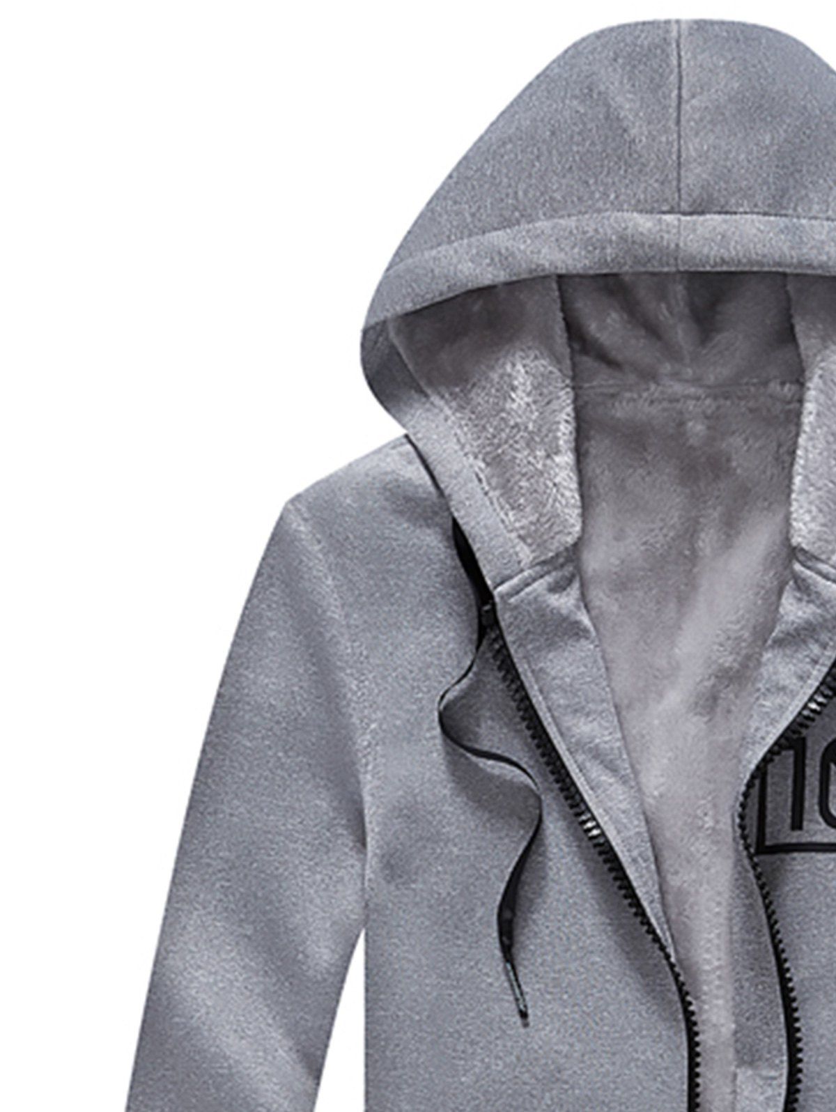 [64% OFF] 2020 Pockets Graphic Longline Zip Up Fleece Hoodie In GRAY ...