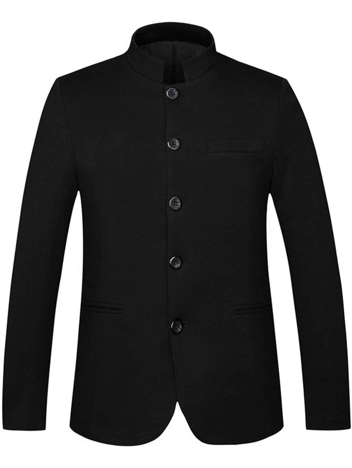 

Edging Mandarin Collar Single Breasted Blazer, Black
