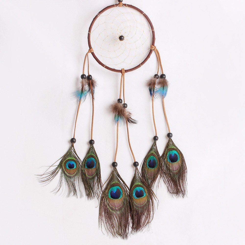 

Handmade Dreamcatcher Peacock Feather Pendant For Decoration, Brown