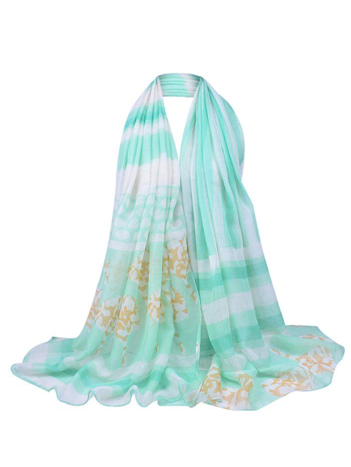 

Unique Striped Pattern Long Voile Scarf, Green