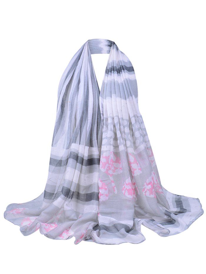 

Unique Striped Pattern Long Voile Scarf, Black