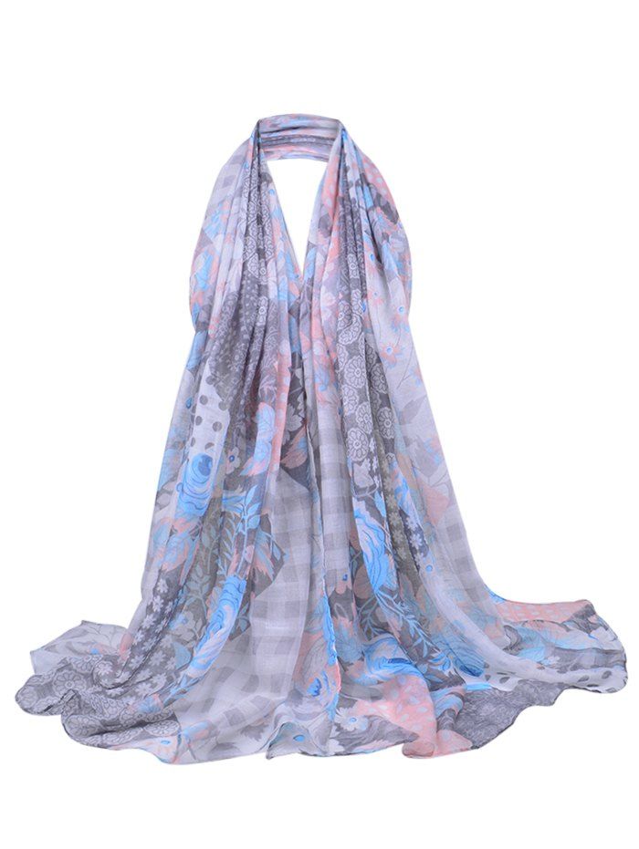 

Simple Floral Blooms Pattern Long Yarn Scarf, Gray