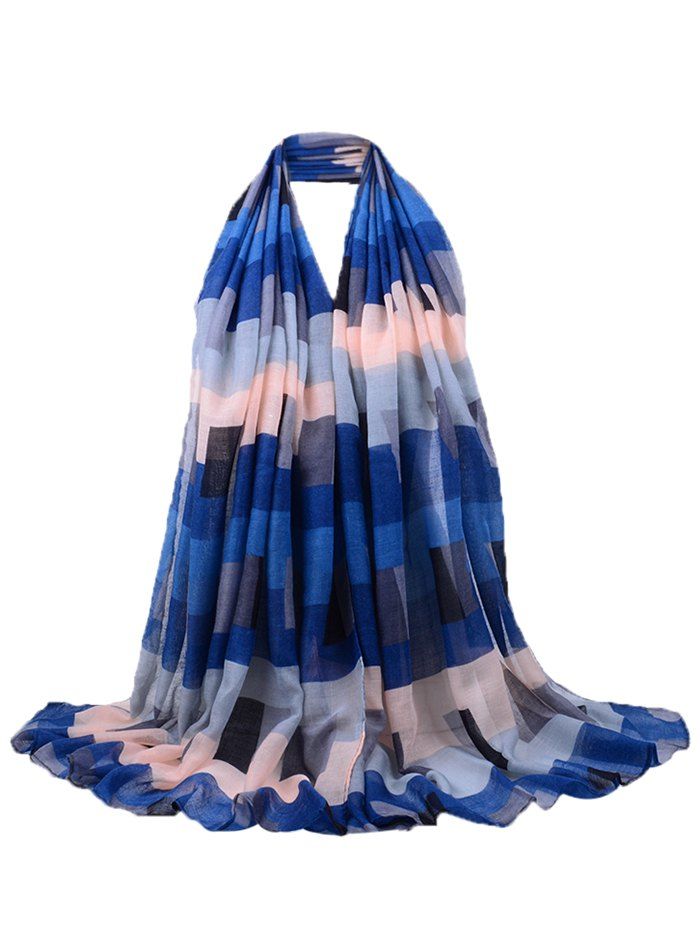 

Soft Block Twill Pattern Decorated Long Yarn Scarf, Deep blue