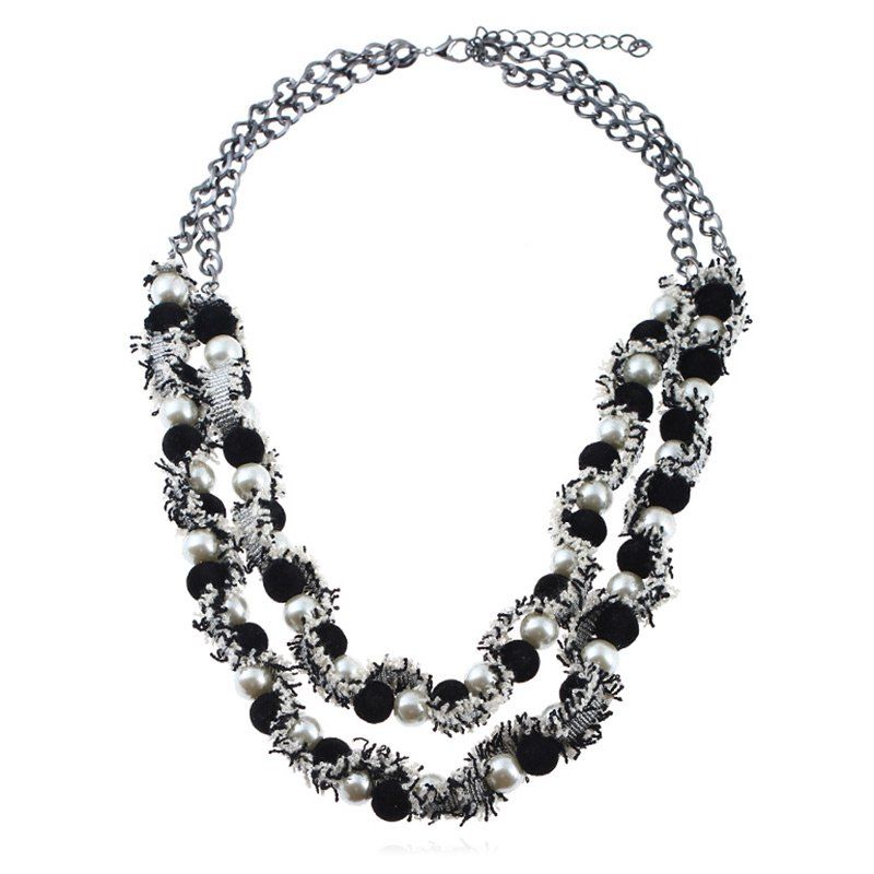 

Cloth Wrap Artificial Pearl Pendant Necklace, Black