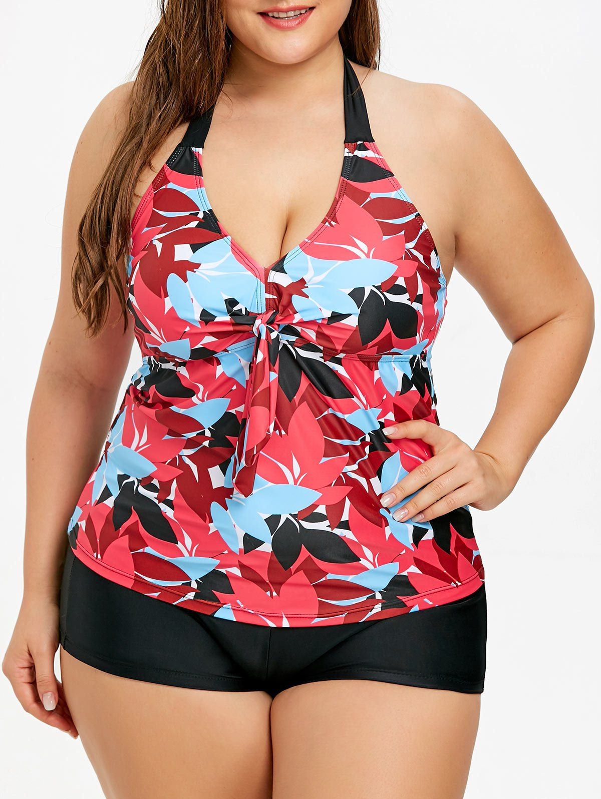 41 Off 2021 Printed Plus Size Halter Neck Tankini Set In Floral Dresslily 2786