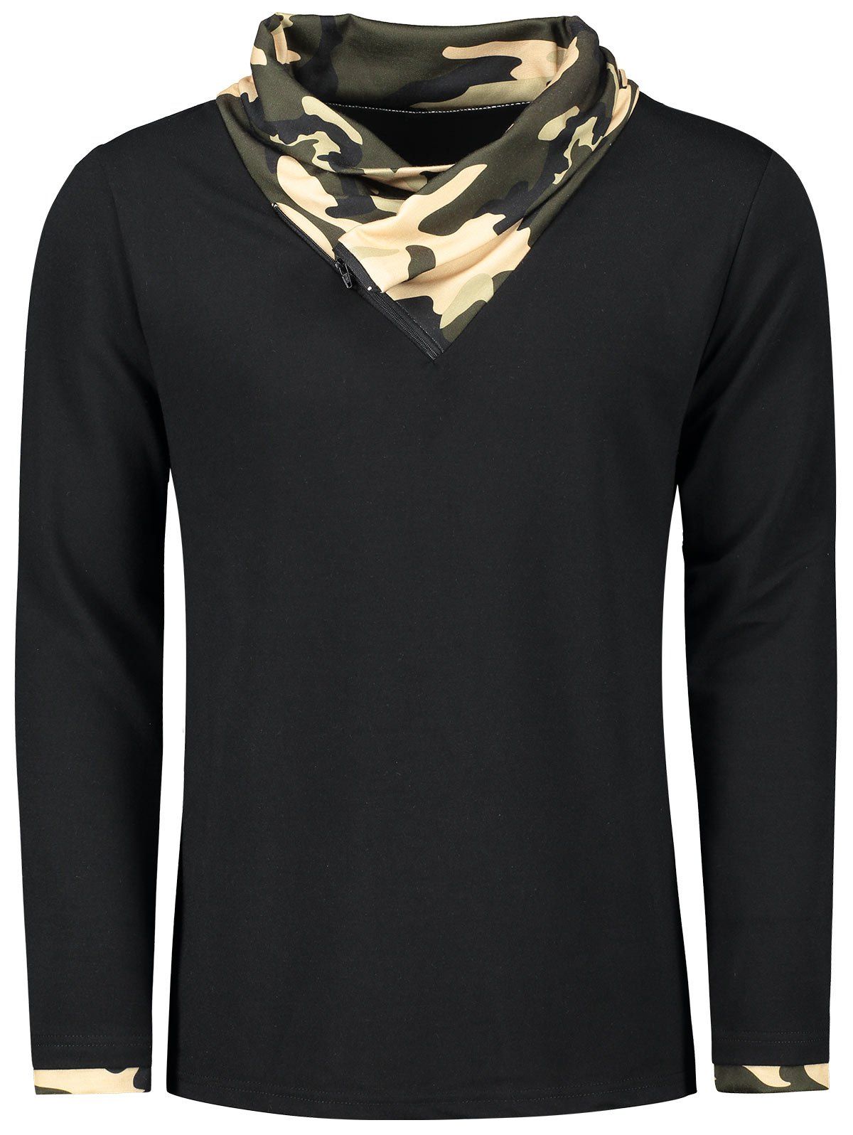 T-shirt de camouflage de col de Heaps à manches longues - Noir L
