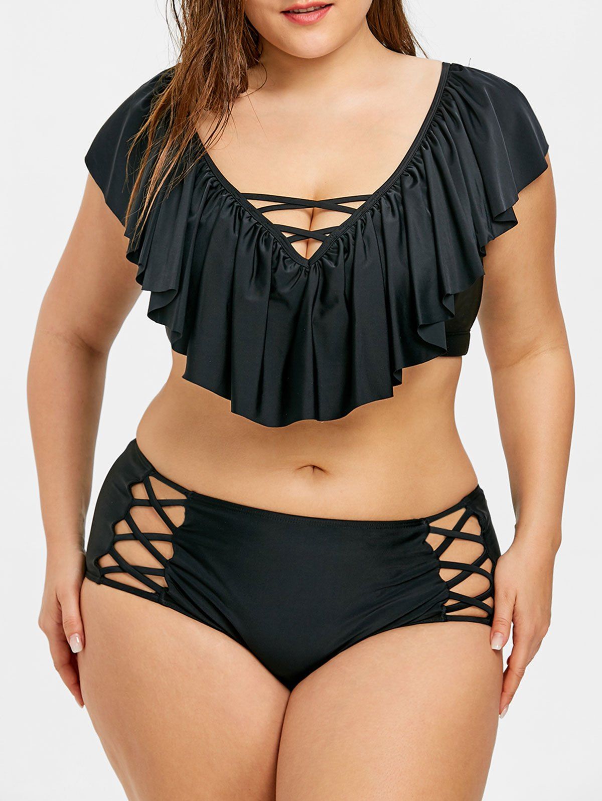 [41 Off] 2021 Plus Size Ruffle Bikini Set In Black Dresslily