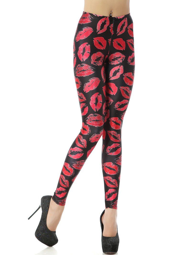 

Valentine Lips Yoga Leggings, Black