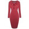Robe Moulante à Imprimé Pois à Noeud Papillon - Rouge S
