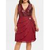 Robe à Empiècements en Mousseline de Soie à Paillettes à Volants Grande Taille - Rouge vineux 5XL
