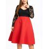 Robe Trapèze à Deux Tons à Col en V Grande Taille - Rouge 4XL