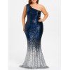 Robe Sirène à Une Épaule Dénudée Scintillante Grande-Taille - Bleu 5XL