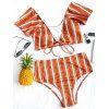 Maillot de Bain Bikini à Rayures et Col Plongeant - Saumon S