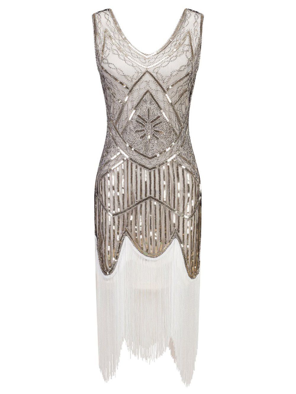 

Fringed Sequin Party Midi Dress, White