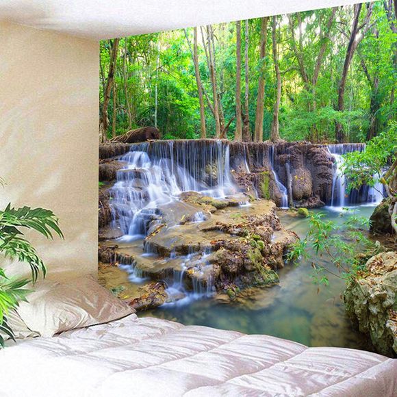 Wall Hanging Forest Stream Landscape Tapestry - GREEN W91 INCH * L71 INCH
