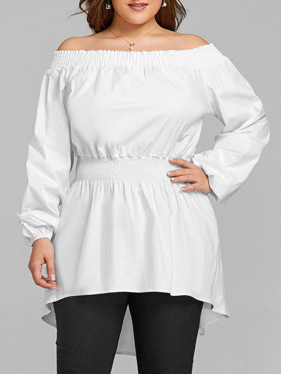 Plus Size High Low Off The Shoulder Blouse - WHITE 2XL
