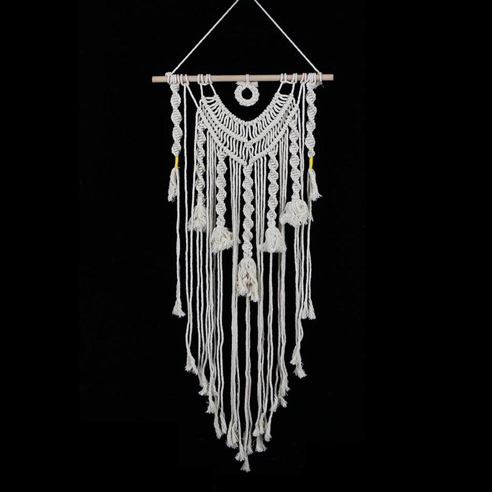 

Handmade Fringed Cotton Woven Wall Hanging Art, Off-white