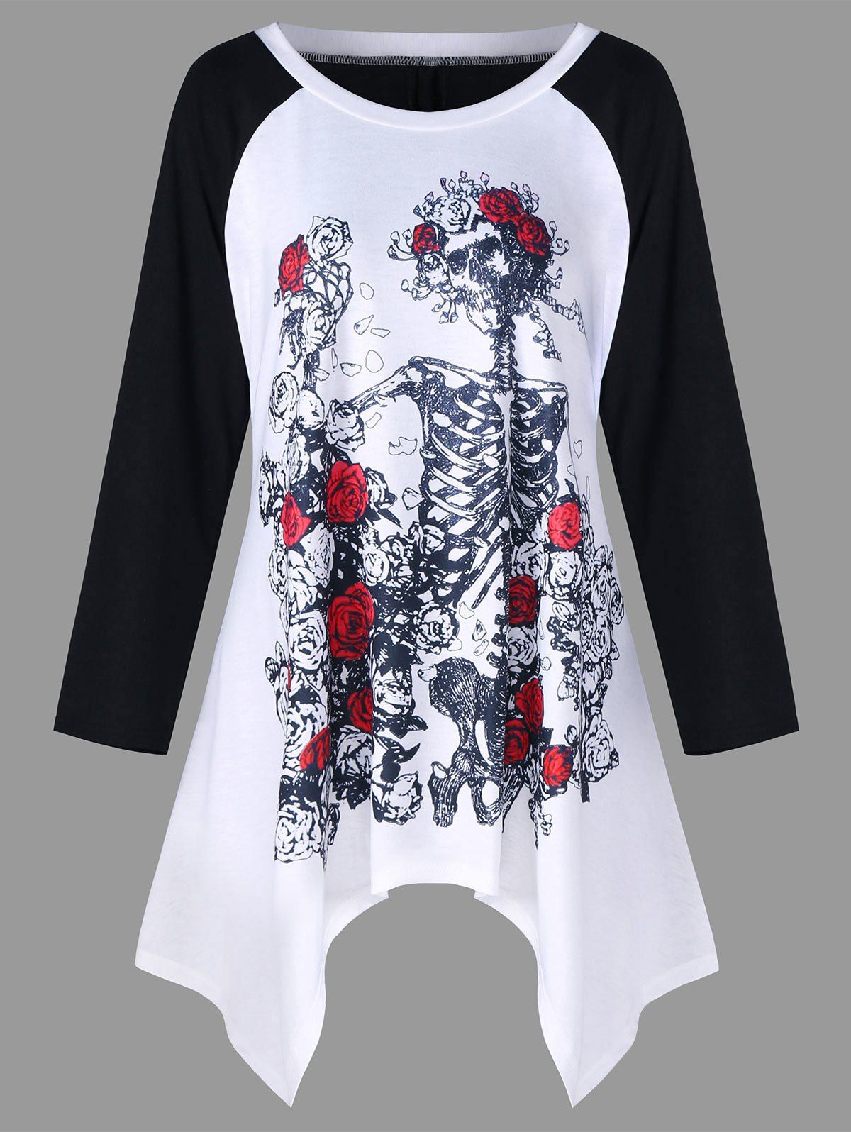 

Plus Size Skull Rose T-shirt, White and black