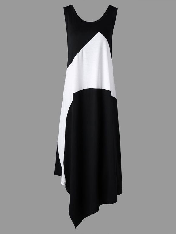 Robe Maxi Sans Manche avec Blocs de Couleurs Grande-Taille - Blanc Noir 5XL
