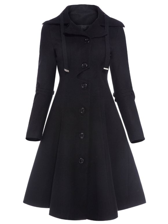 Manteau à boutonnage simple boutonnage - Noir 2XL