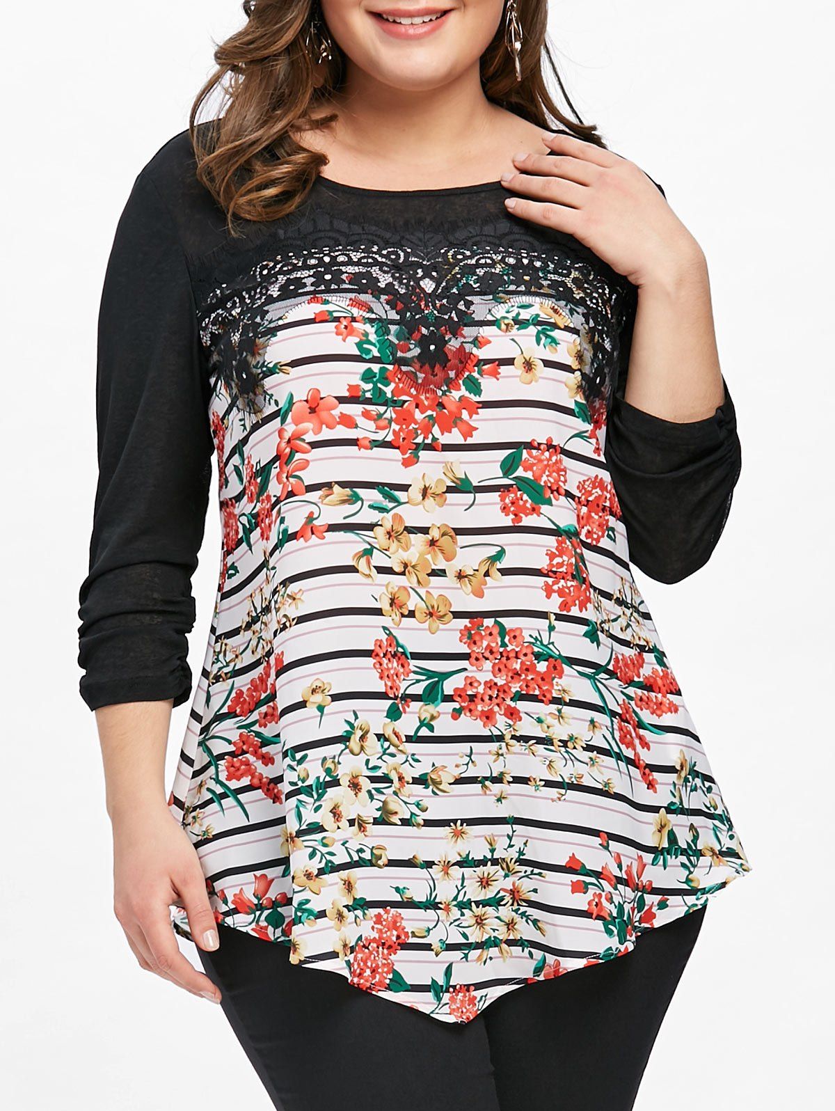 

Plus Size Floral Tunic T-shirt, Black