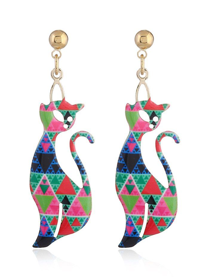 

Funny Geometric Cat Drop Earrings, Green