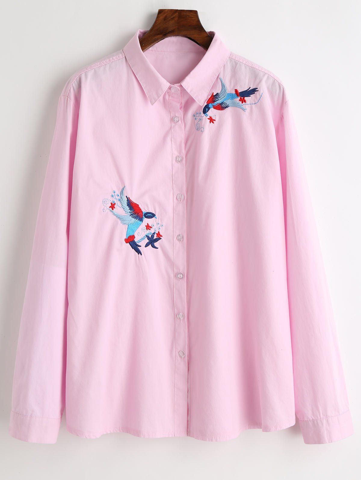 

Bird Embroidered Plus Size Shirt, Pink