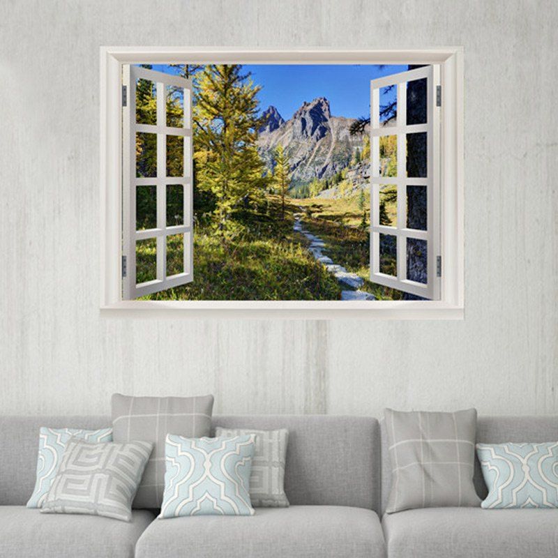 

Window Mountain Path 3D Pattern Wall Sticker, Green