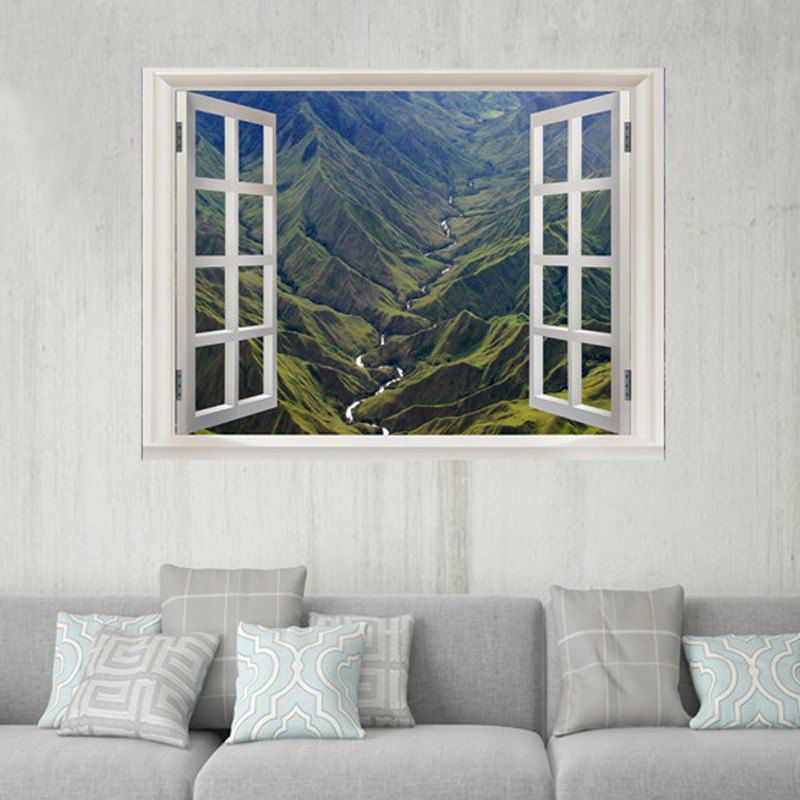 

Window River In Mountains 3D Pattern Wall Sticker, Green