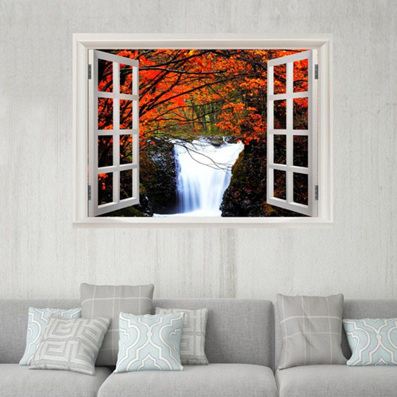 

Window Maple Forest Waterfall 3D Pattern Wall Sticker, Colormix