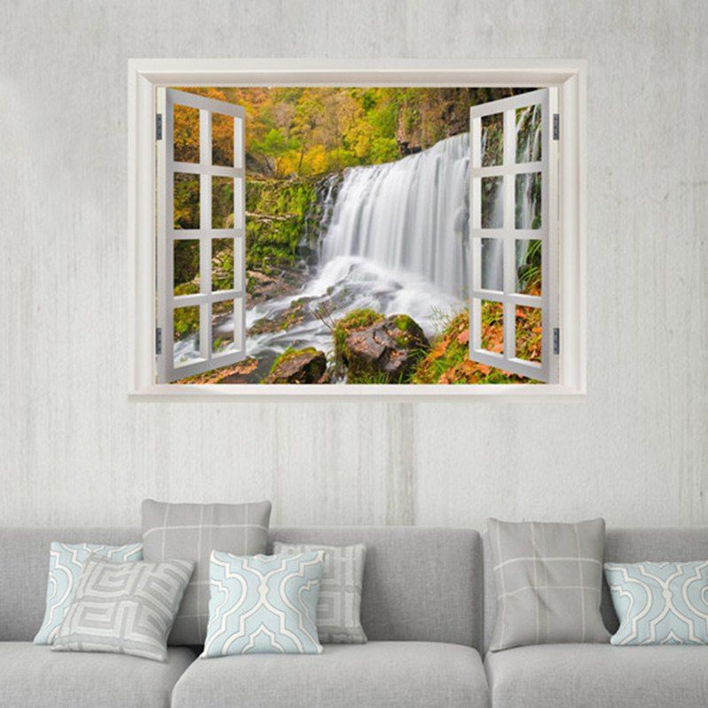 

Window Mountain Waterfall 3D Pattern Wall Sticker, Colormix